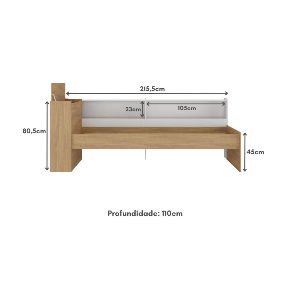 Cama de Solteiro com Colchão Incluso Baú Embutido e Prateleira Multimóveis MP4260 Rustic/Branco
