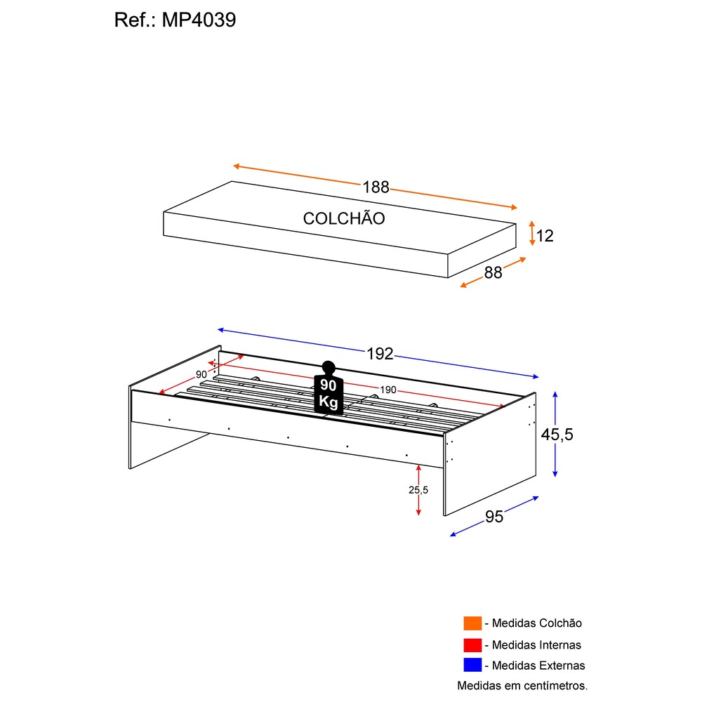 Cama de Solteiro com Colchão Incluso Dublin Multimóveis MP4039 Branca