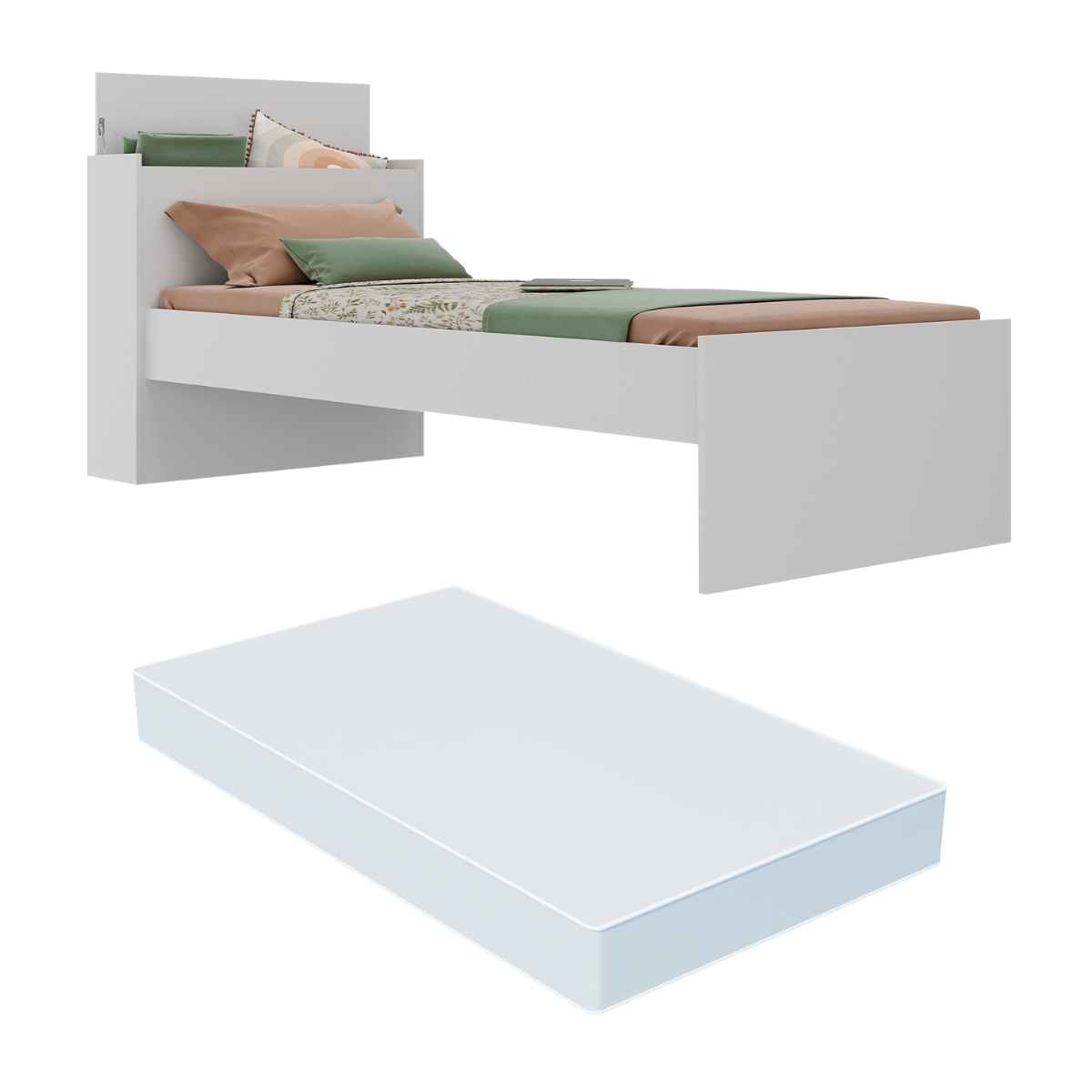 Cama de Solteiro com Colchão Incluso e Baú Embutido Multimóveis MP4232 Branco