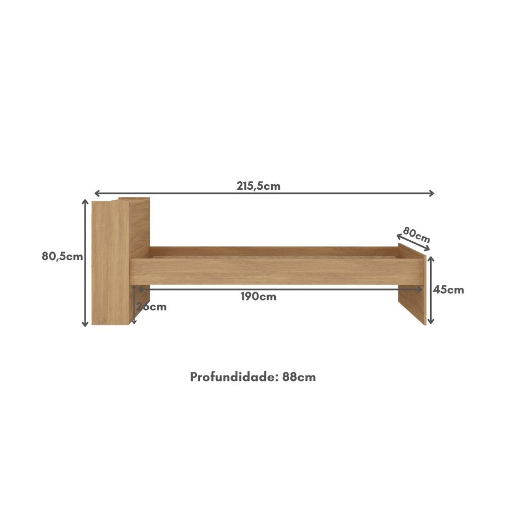 Cama de Solteiro com Colchão Incluso e Baú Embutido Multimóveis MP4232 Rustic