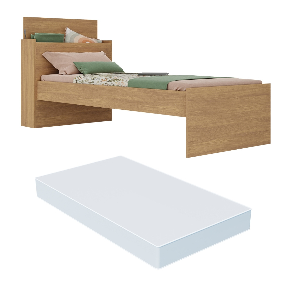 Cama de Solteiro com Colchão Incluso e Baú Embutido Multimóveis MP4232 Rustic