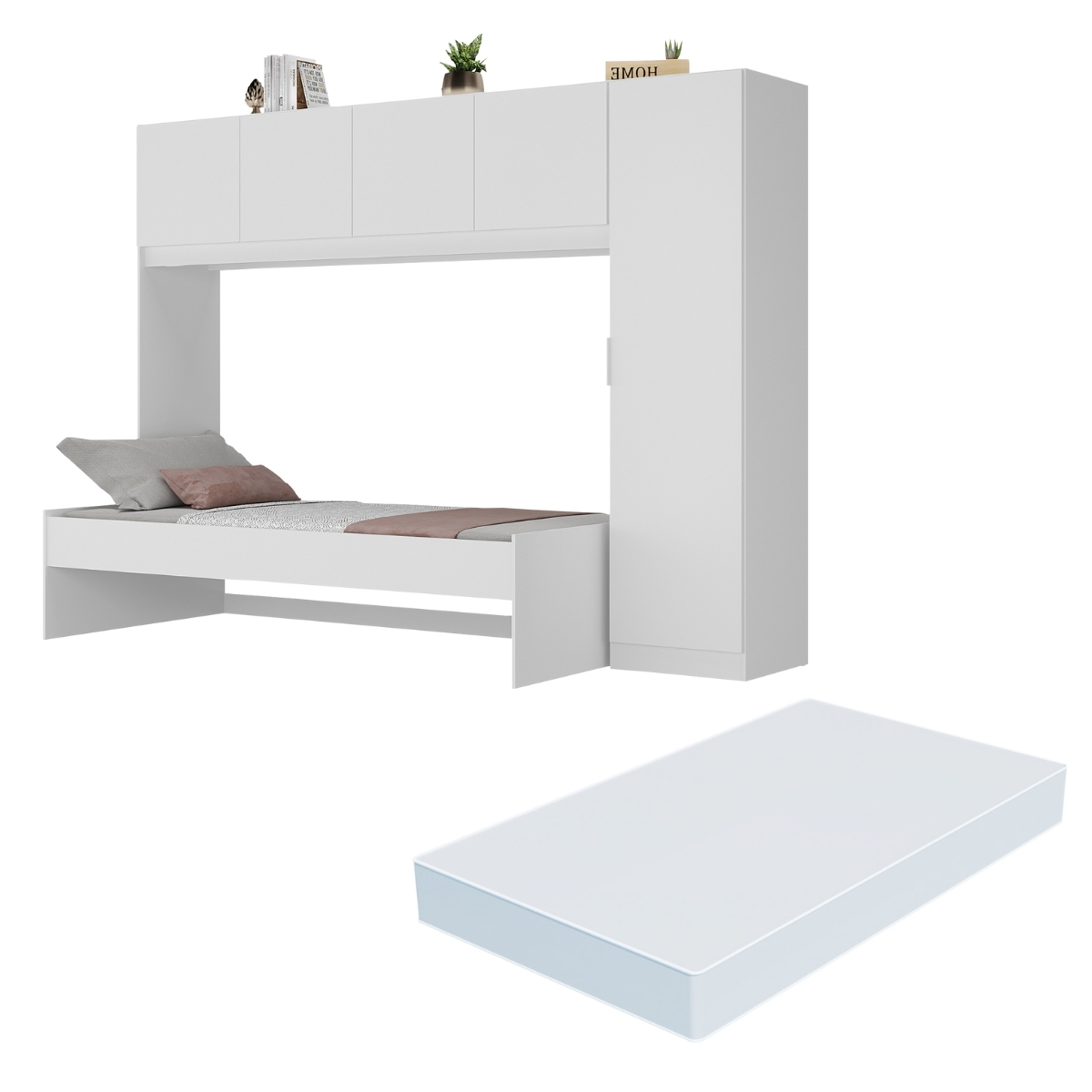 Cama de Solteiro com Colchão e Guarda Roupa Dublin Multimóveis MP4035 Branca