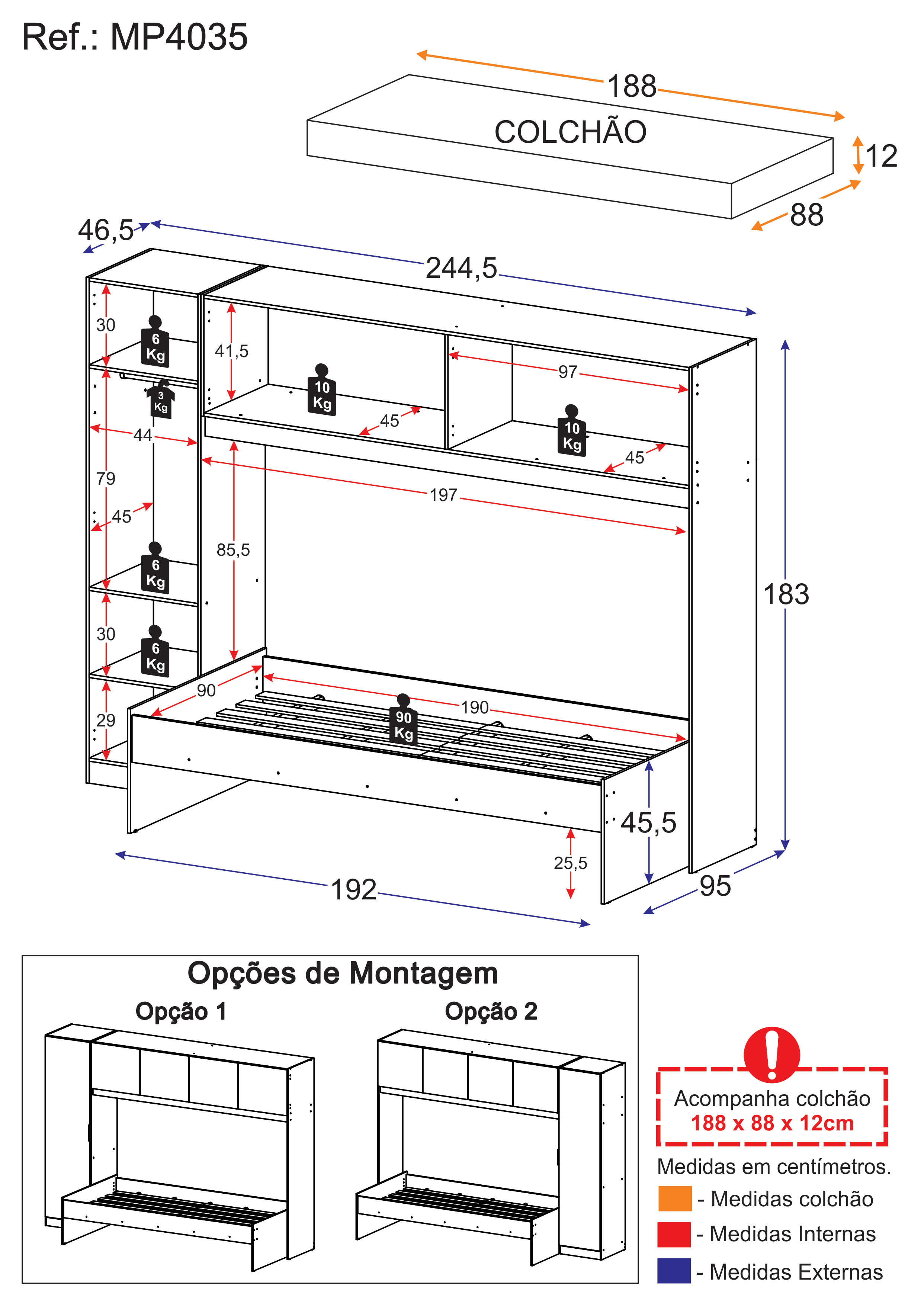 Cama de Solteiro com Colchão e Guarda Roupa Dublin Multimóveis MP4035 Branca