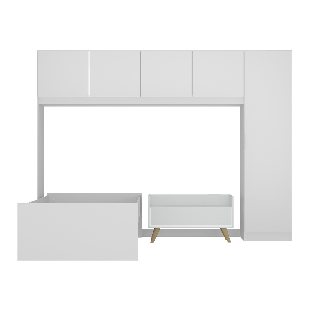 Cama de Solteiro com Colchão/Guarda Roupa/Mesa de Cabeceira Retrô Dublin Multimóveis MP4037 Bca/Nat