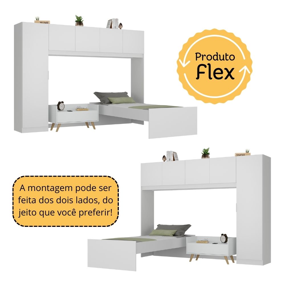 Cama de Solteiro com Colchão/Guarda Roupa/Mesa de Cabeceira Retrô Dublin Multimóveis MP4037 Bca/Nat