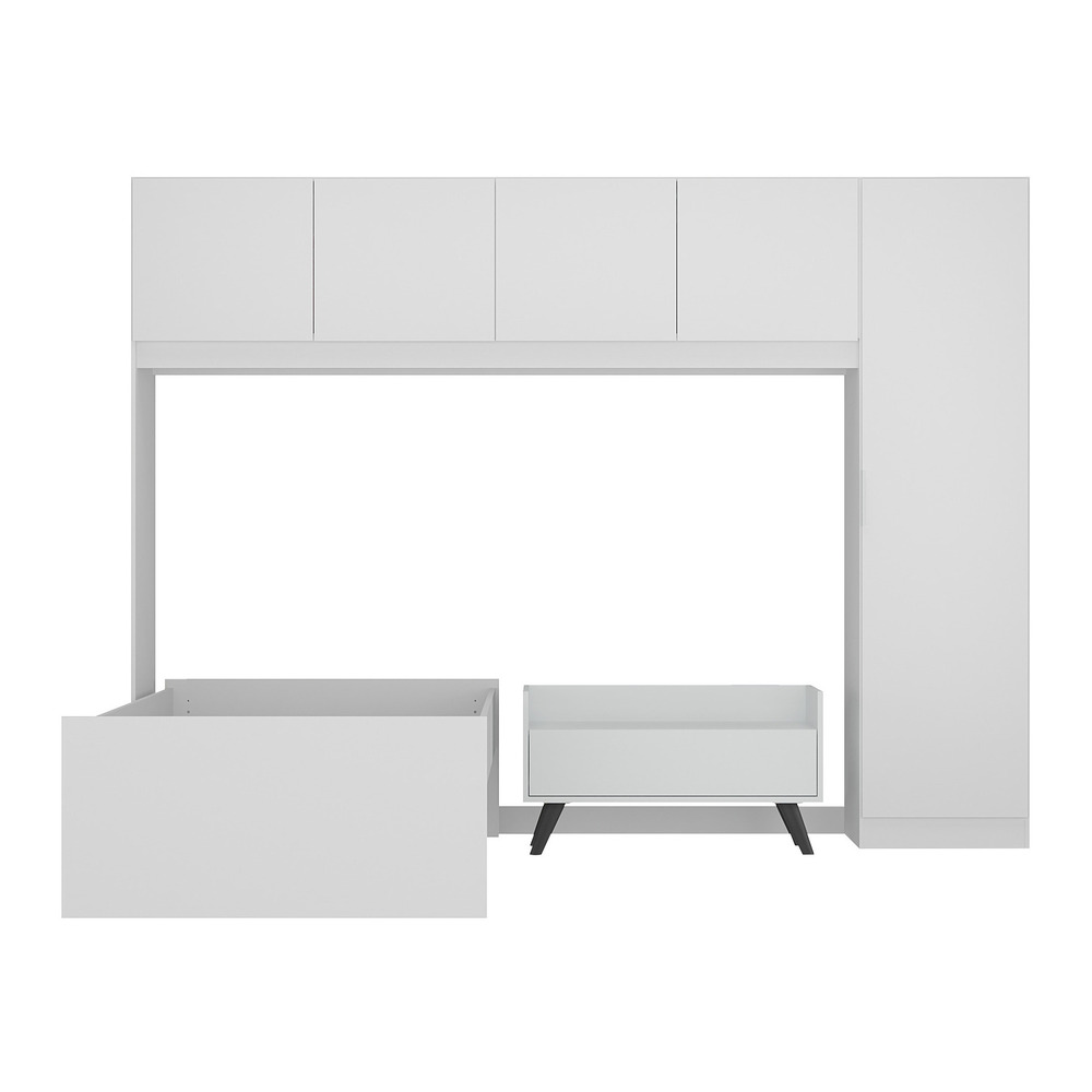 Cama de Solteiro com Colchão/Guarda Roupa/Mesa de Cabeceira Retrô Dublin Multimóveis MP4037 Bca/Pta