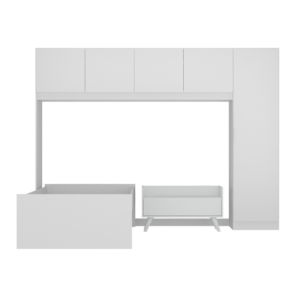 Cama de Solteiro com Colchão/Guarda Roupa/Mesa de Cabeceira Retrô Dublin Multimóveis MP4037 Branca