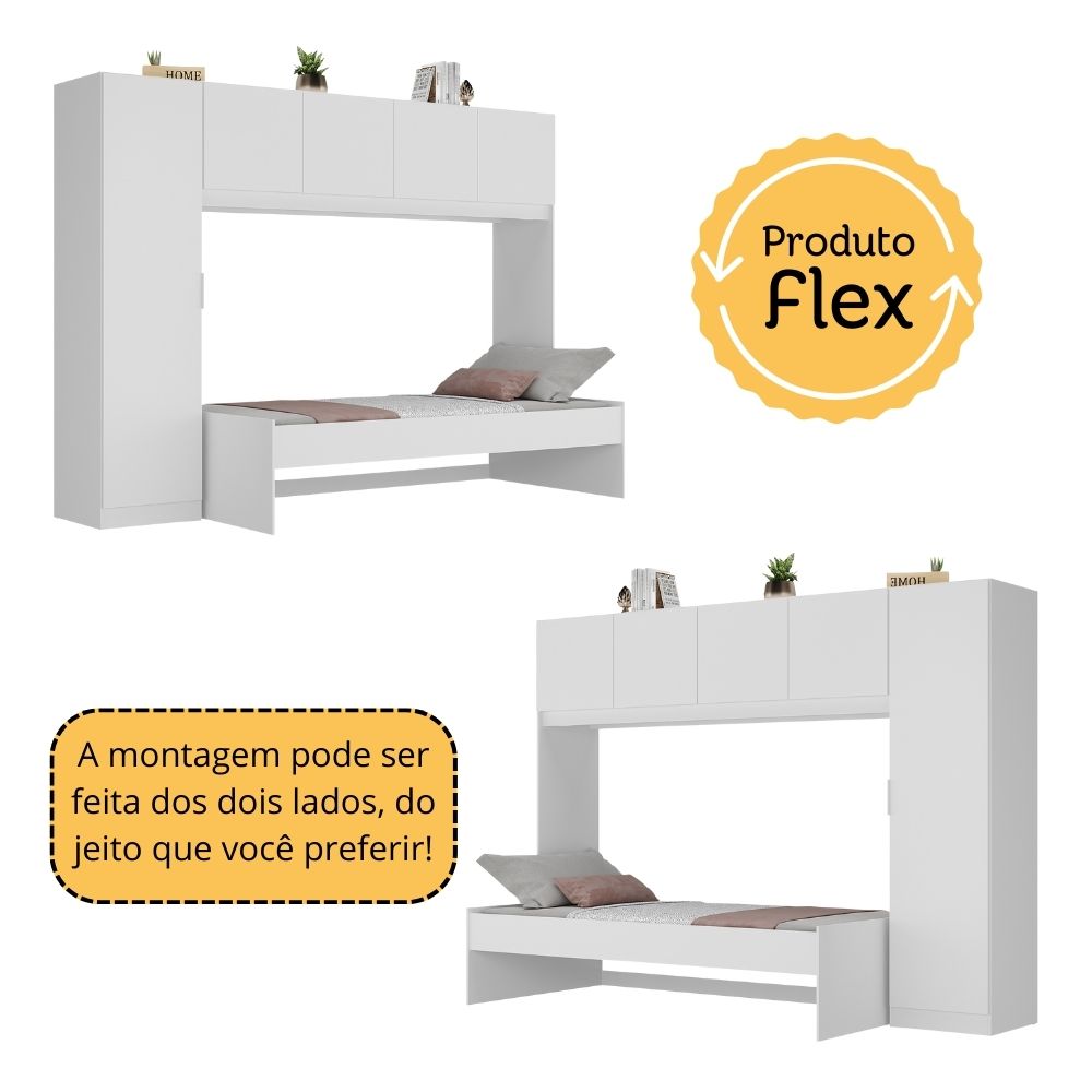 Cama de Solteiro com Guarda Roupa Dublin Multimóveis MP4031 Branca
