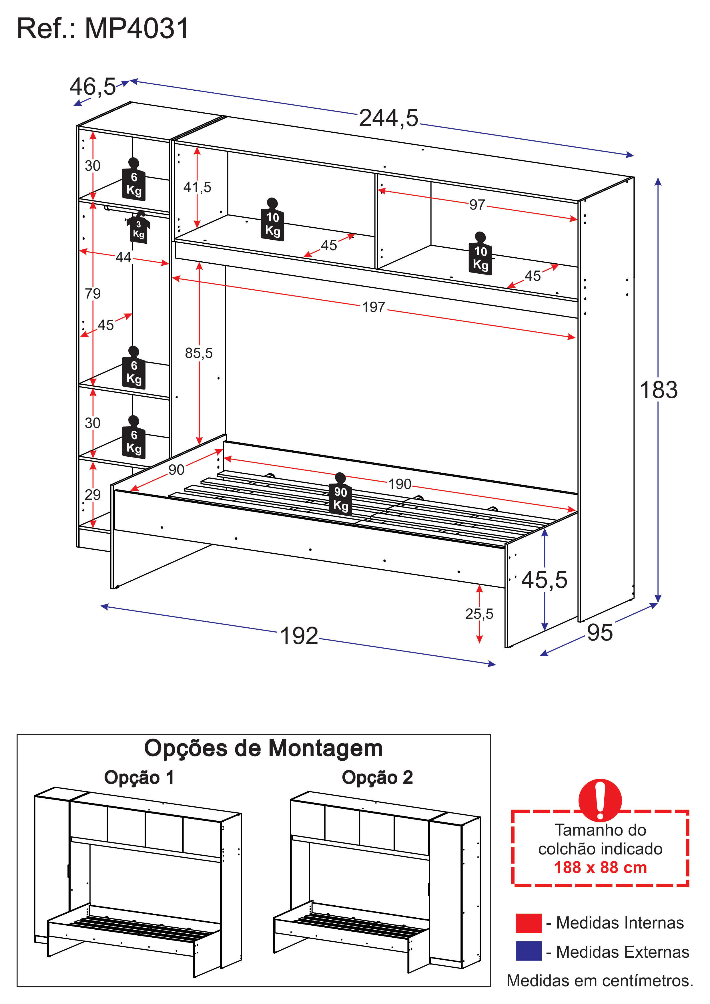 Cama de Solteiro com Guarda Roupa Dublin Multimóveis MP4031 Branca