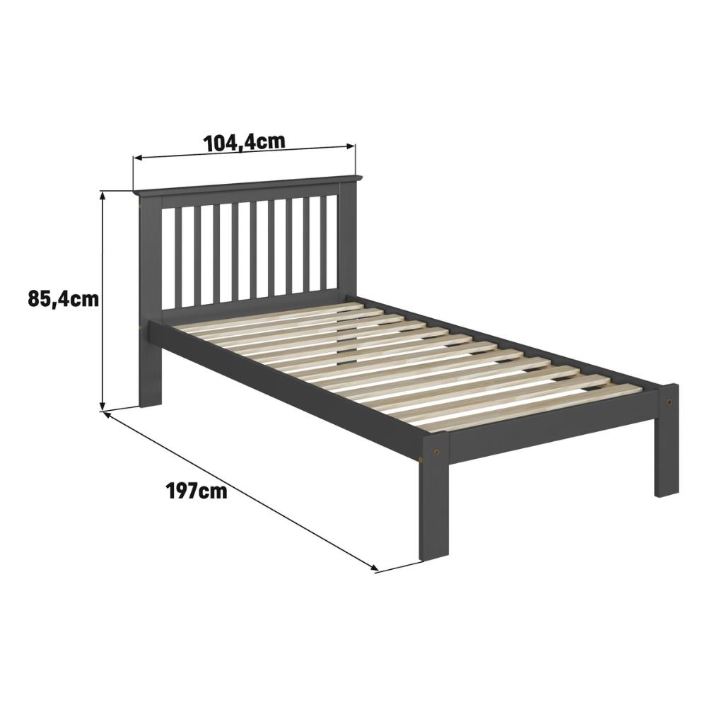 Cama de Solteiro de Madeira Maciça para Colchão 88x188cm Multimóveis CR35274 - Charcoal