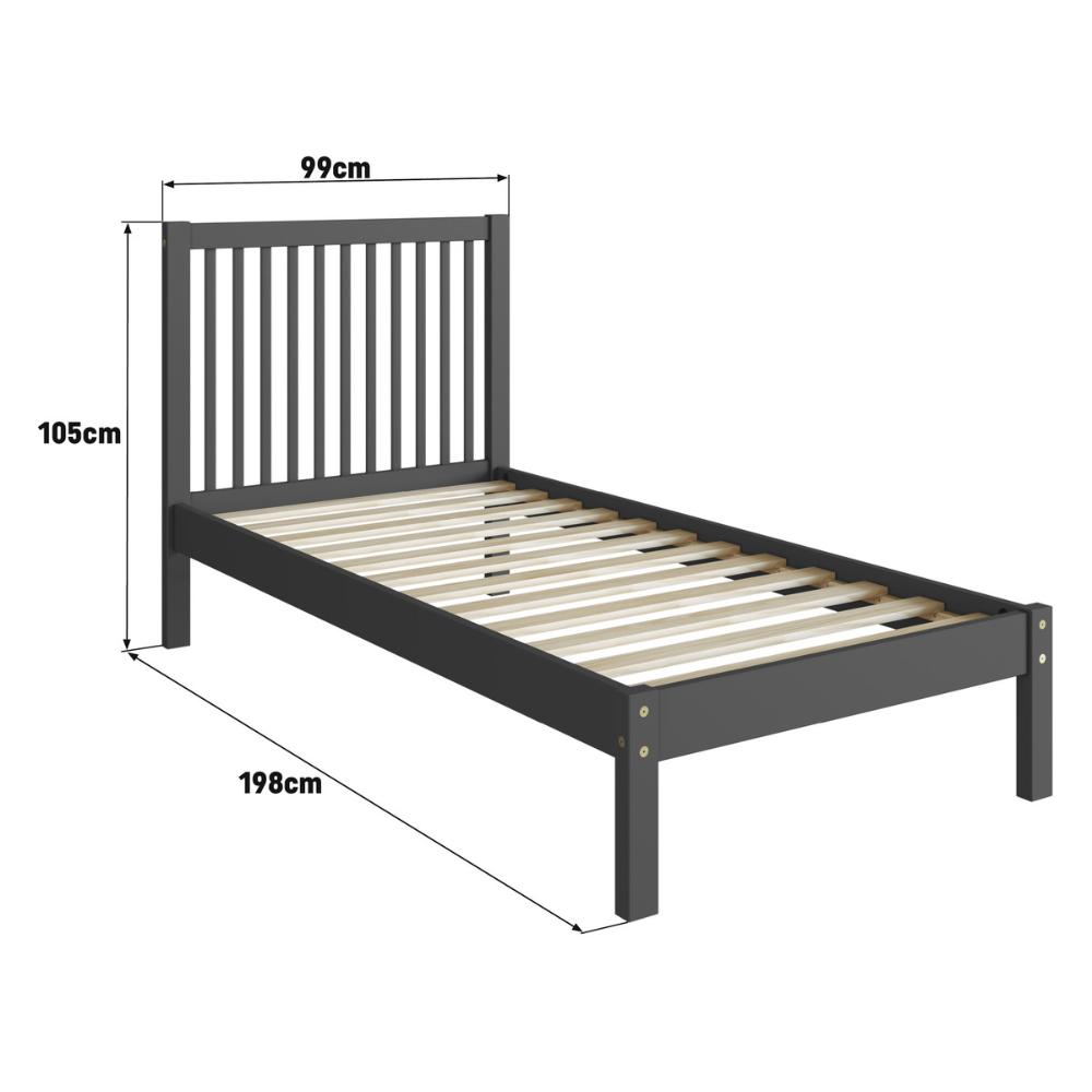 Cama de Solteiro de Madeira Maciça para Colchão 88x188cm Multimóveis CR35277 - Charcoal