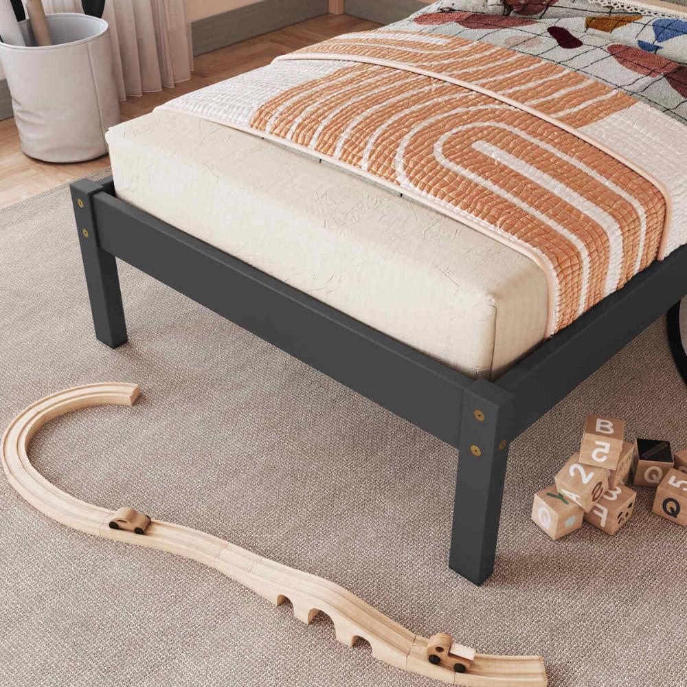 Cama de Solteiro de Madeira Maciça para Colchão 88x188cm Multimóveis CR35277 - Charcoal