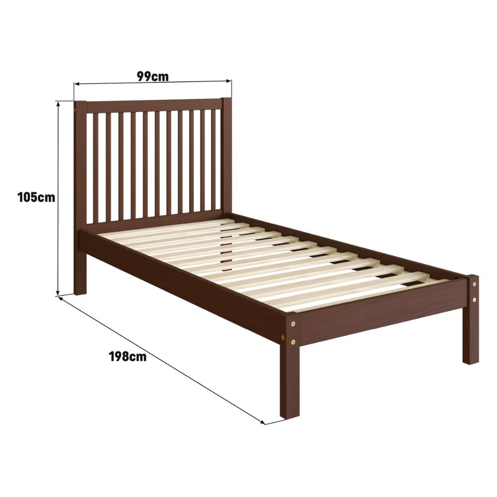 Cama de Solteiro de Madeira Maciça para Colchão 88x188cm Multimóveis CR35277 Walnut