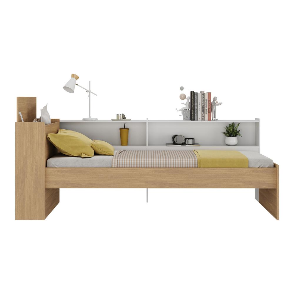 Cama de Solteiro para Colchão 188 x 78cm com Baú Embutido e Prateleira Multimóveis MP4257 Rustic/Branco
