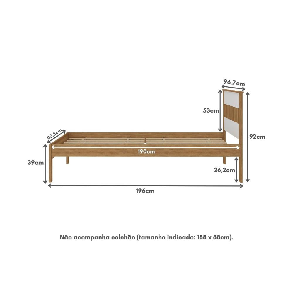 Cama de Solteiro para Colchão 88 x 188 cm Multimóveis CR35253 Amêndoa/Branco