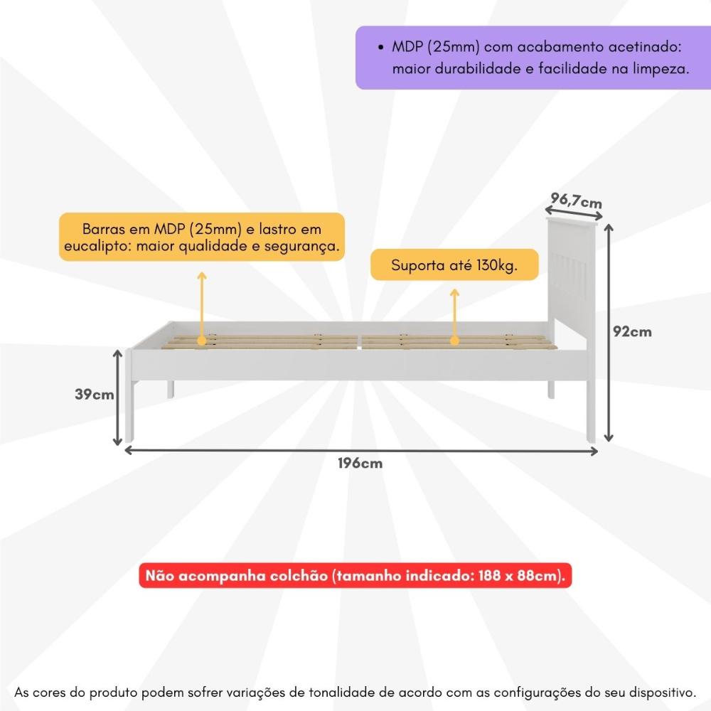 Cama de Solteiro para Colchão 88 x 188 cm Multimóveis CR35253 Branco