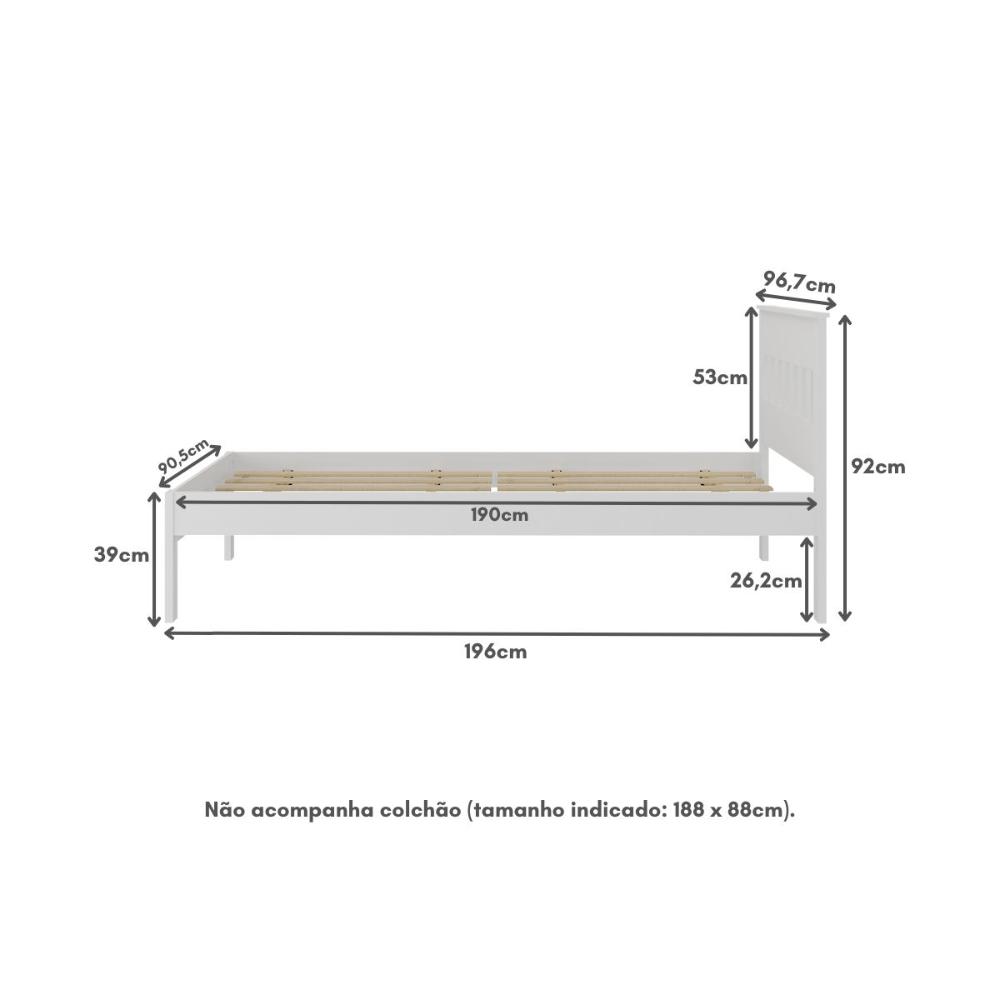 Cama de Solteiro para Colchão 88 x 188 cm Multimóveis CR35253 Branco