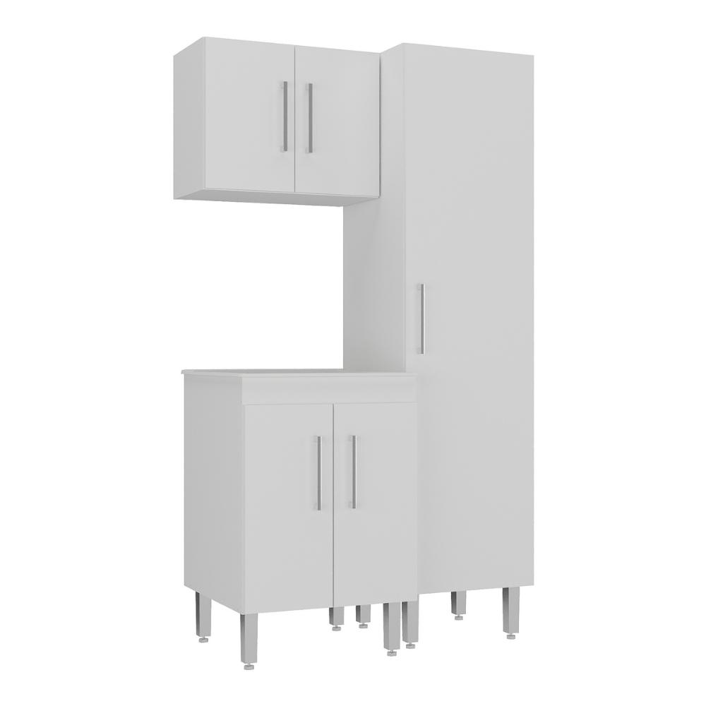 Conjunto Armários de Lavanderia com Gabinete e Tanque 45L Multimóveis CR30041 Branco
