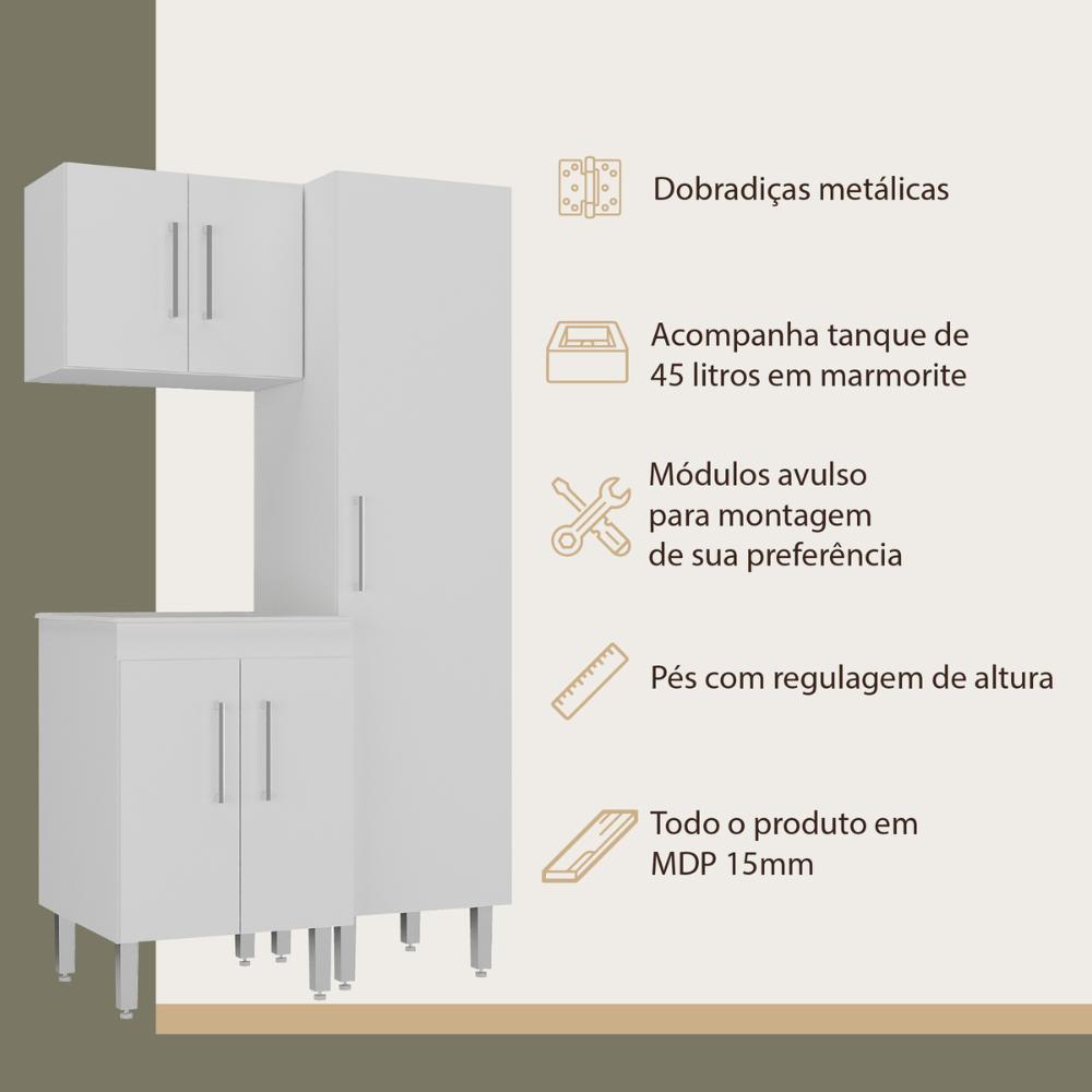 Conjunto Armários de Lavanderia com Gabinete e Tanque 45L Multimóveis CR30041 Branco