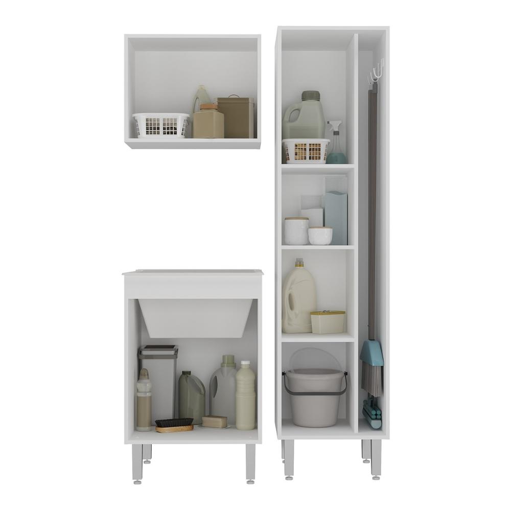 Conjunto Armários de Lavanderia com Gabinete e Tanque 45L Multimóveis CR30041 Branco