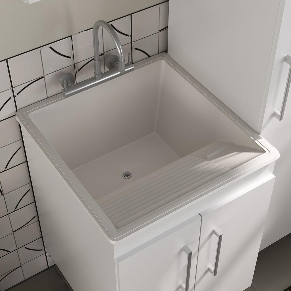 Conjunto Armários de Lavanderia com Gabinete e Tanque 45L Multimóveis CR30041 Branco