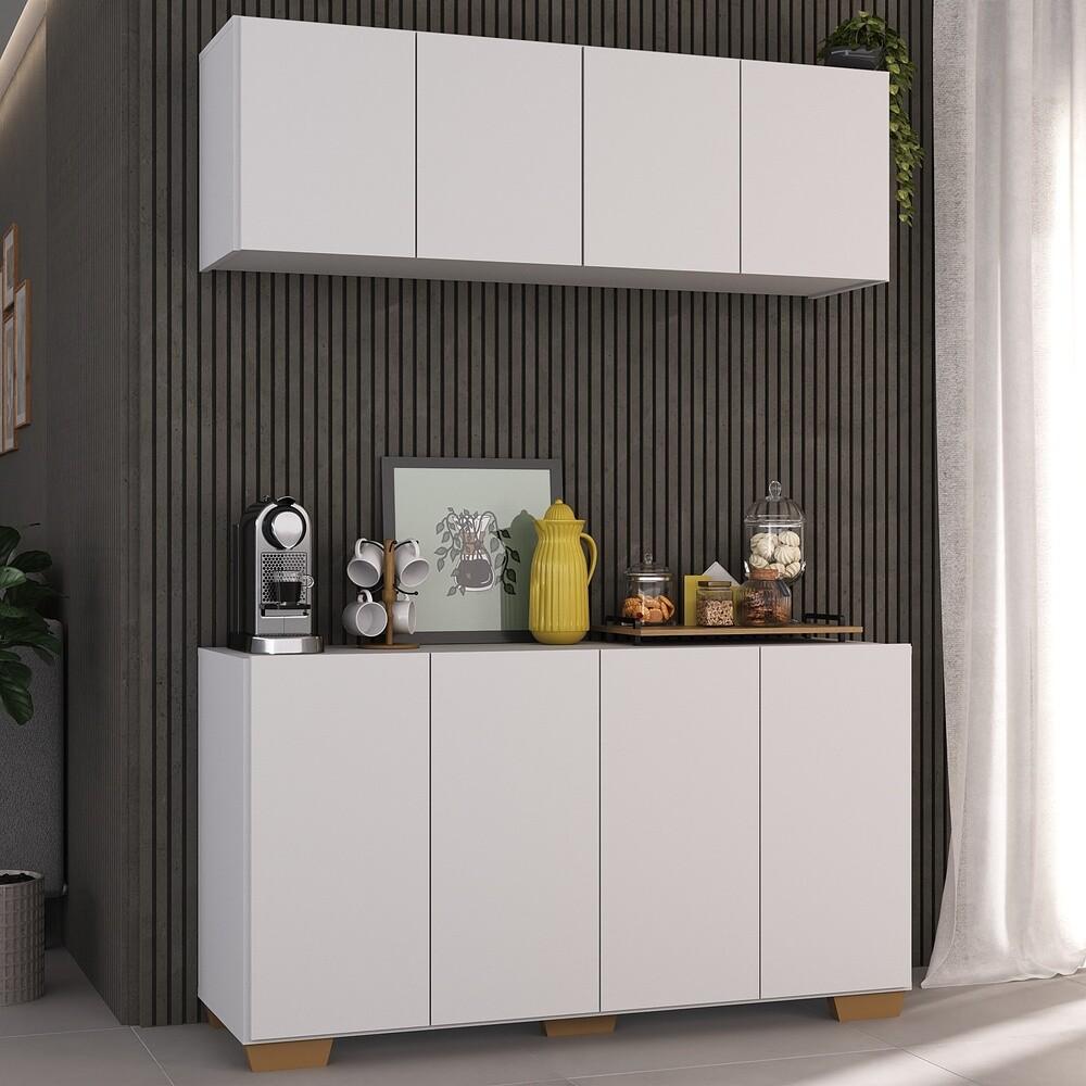 Conjunto Cantinho do Café Armário e Aparador 4 portas Multimóveis MP1085 Branco/Natural