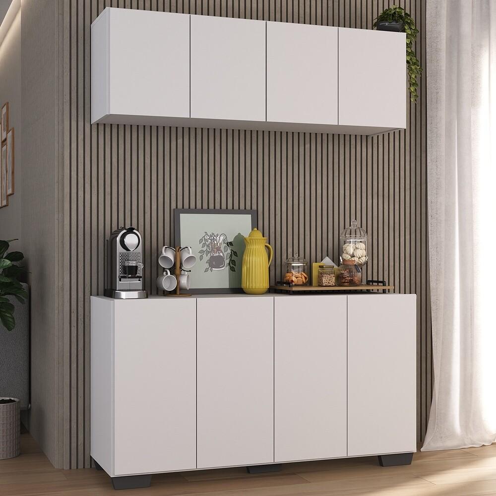 Conjunto Cantinho do Café Armário e Aparador 4 portas Multimóveis MP1085 Branco/Preto