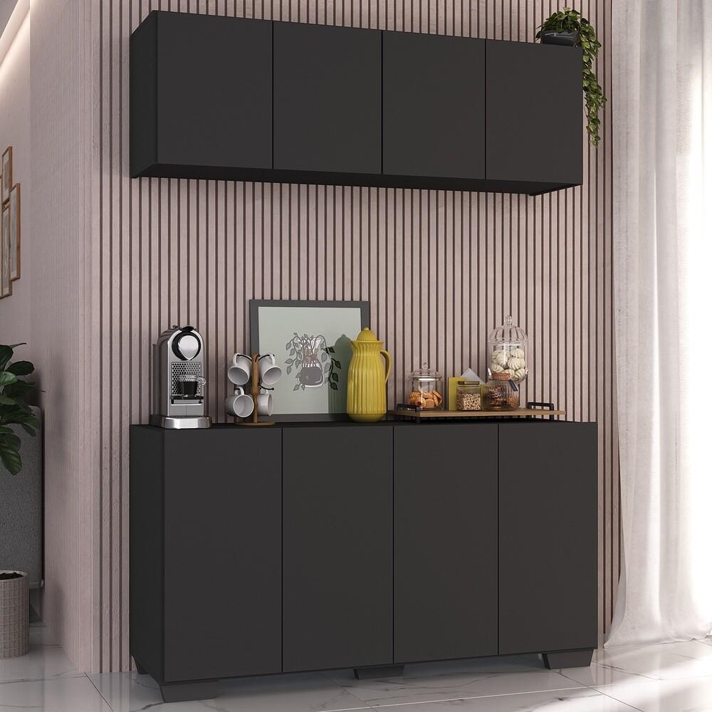 Conjunto Cantinho do Café Armário e Aparador 4 portas Multimóveis MP1085 Preto