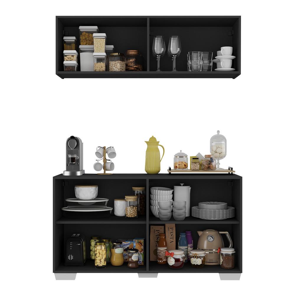 Conjunto Cantinho do Café Armário e Aparador 4 portas Multimóveis MP1085 Preto/Branco