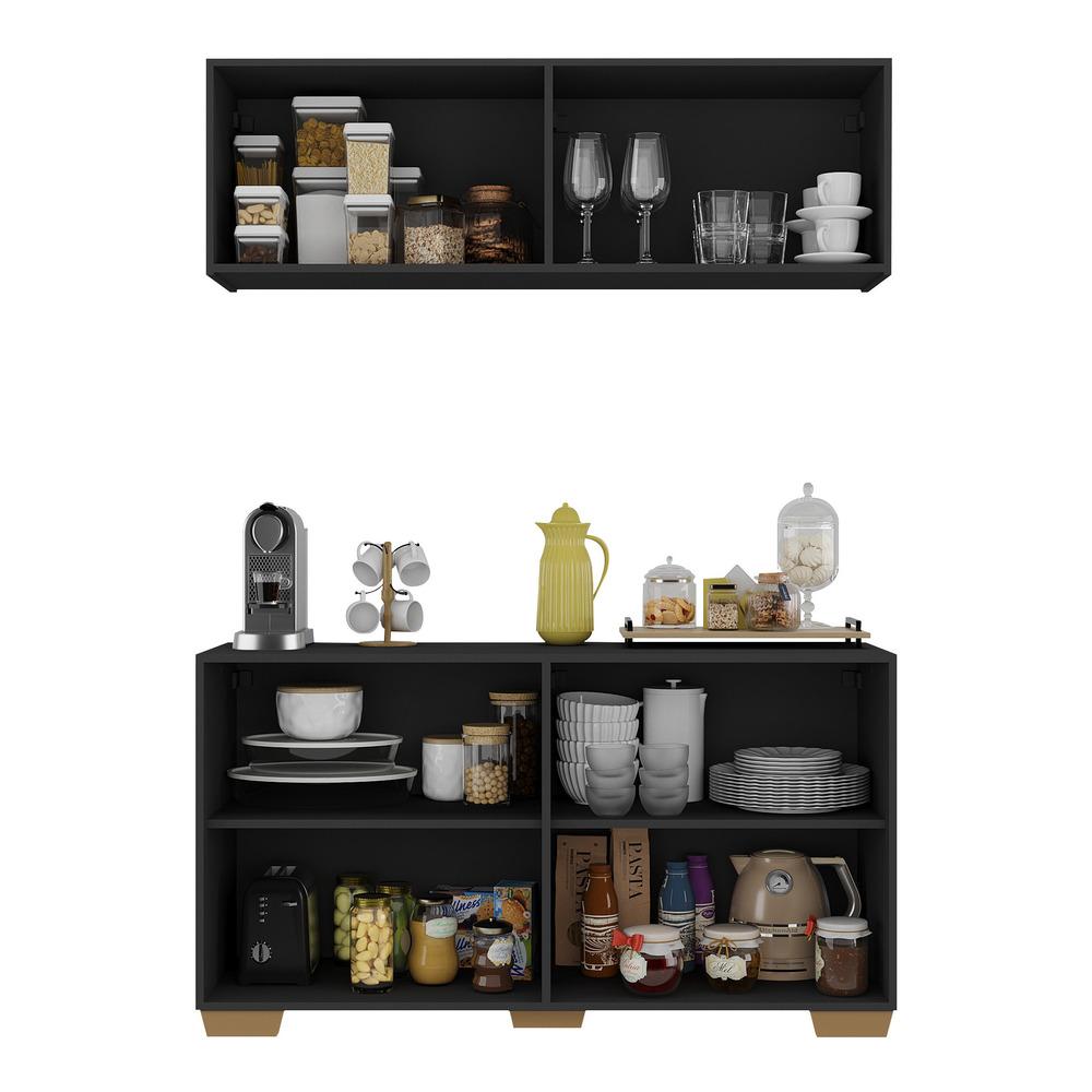 Conjunto Cantinho do Café Armário e Aparador 4 portas Multimóveis MP1085 Preto/Natural