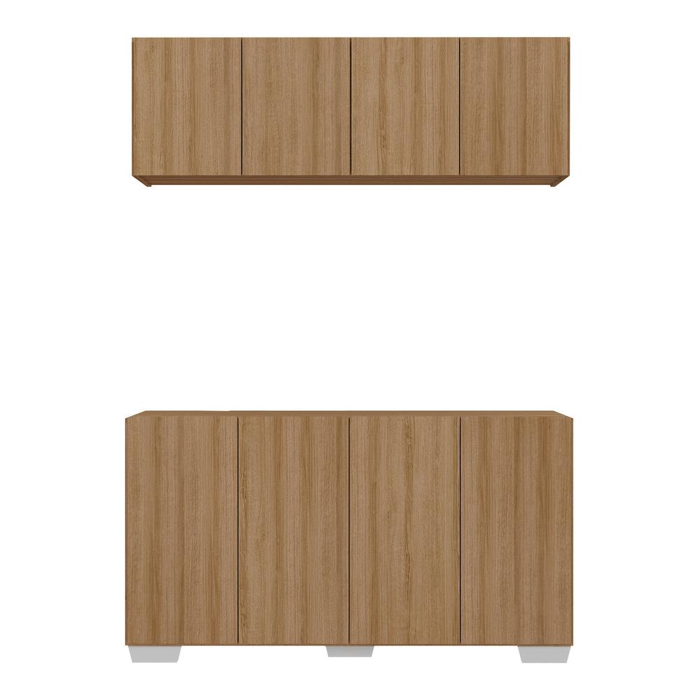 Conjunto Cantinho do Café Armário e Aparador 4 portas Multimóveis MP1085 Rustic/Branco