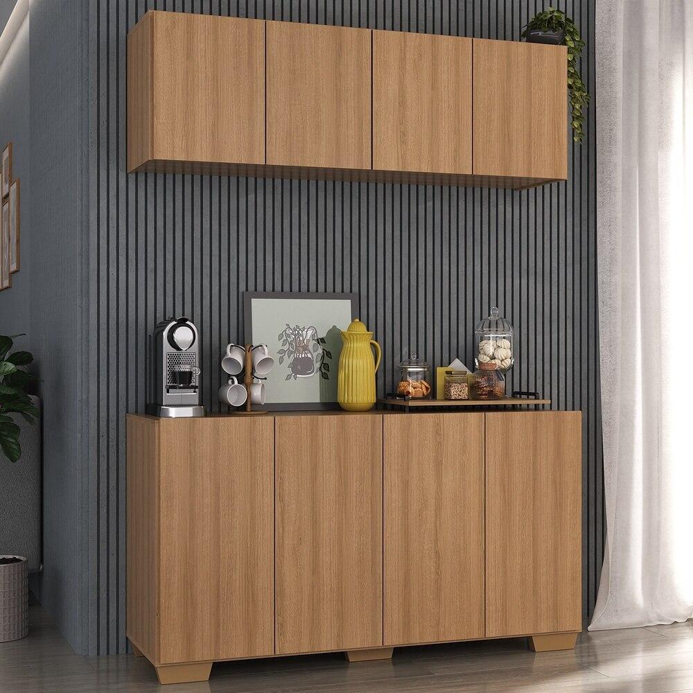 Conjunto Cantinho do Café Armário e Aparador 4 portas Multimóveis MP1085 Rustic/Natural