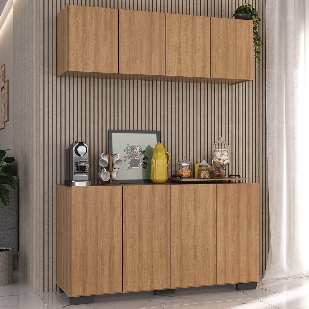 Conjunto Cantinho do Café Armário e Aparador 4 portas Multimóveis MP1085 Rustic/Preto