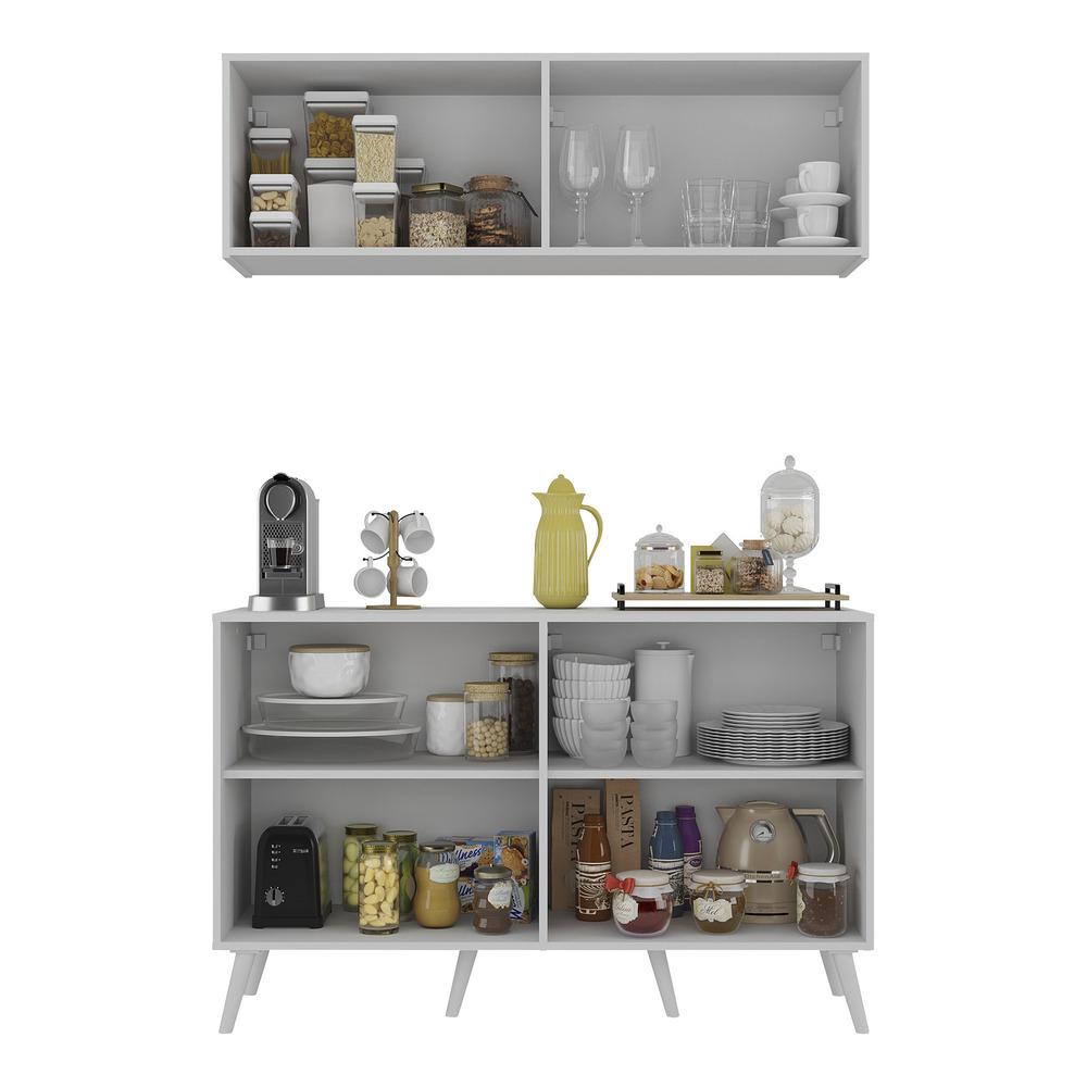 Conjunto Cantinho do Café Retrô Armário e Aparador 4 portas Multimóveis MP1084 Branco