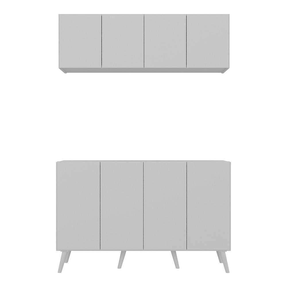 Conjunto Cantinho do Café Retrô Armário e Aparador 4 portas Multimóveis MP1084 Branco