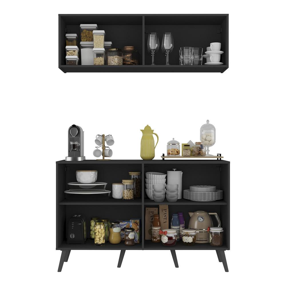 Conjunto Cantinho do Café Retrô Armário e Aparador 4 portas Multimóveis MP1084 Preto