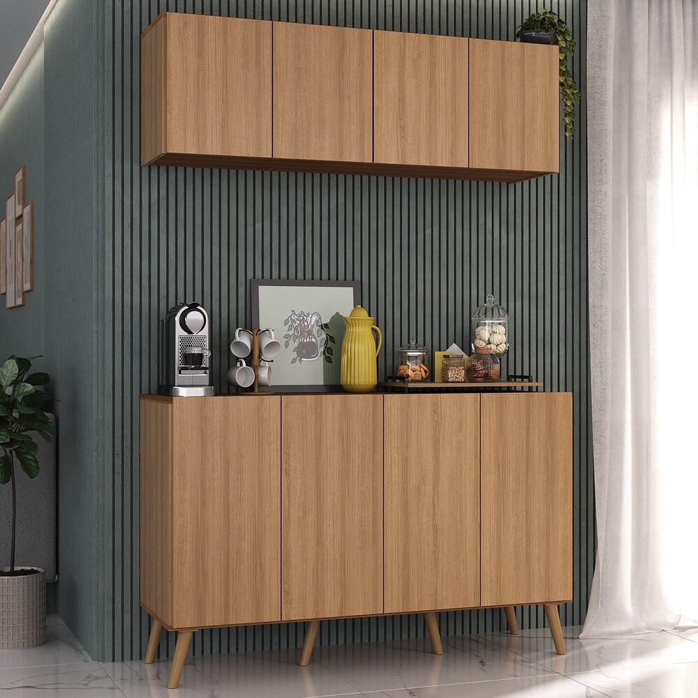 Conjunto Cantinho do Café Retrô Armário e Aparador 4 portas Multimóveis MP1084 Rustic/Natural