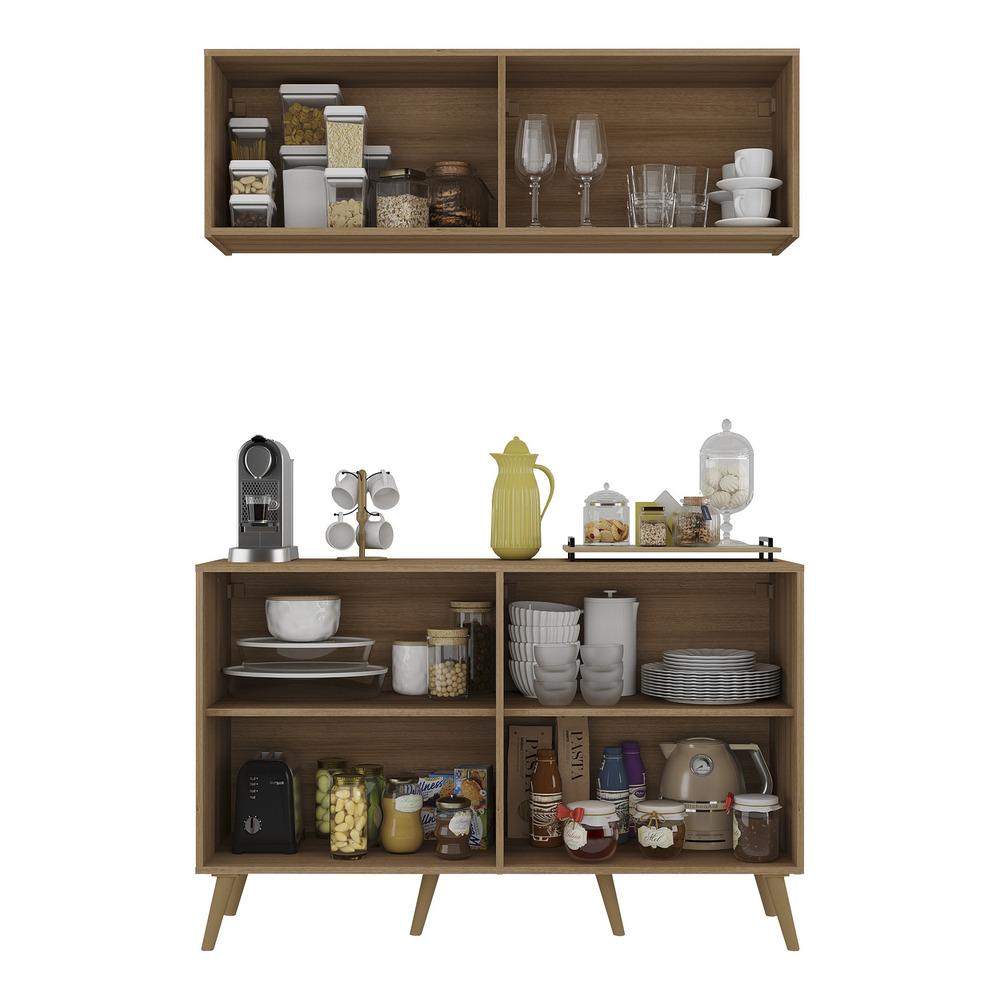 Conjunto Cantinho do Café Retrô Armário e Aparador 4 portas Multimóveis MP1084 Rustic/Natural