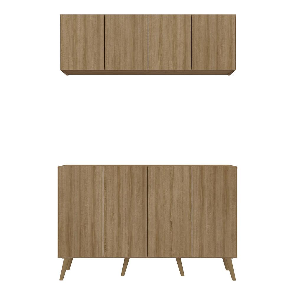 Conjunto Cantinho do Café Retrô Armário e Aparador 4 portas Multimóveis MP1084 Rustic/Natural