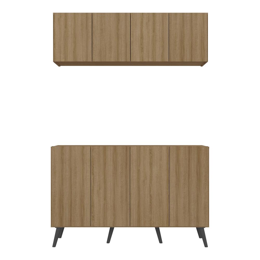 Conjunto Cantinho do Café Retrô Armário e Aparador 4 portas Multimóveis MP1084 Rustic/Preto