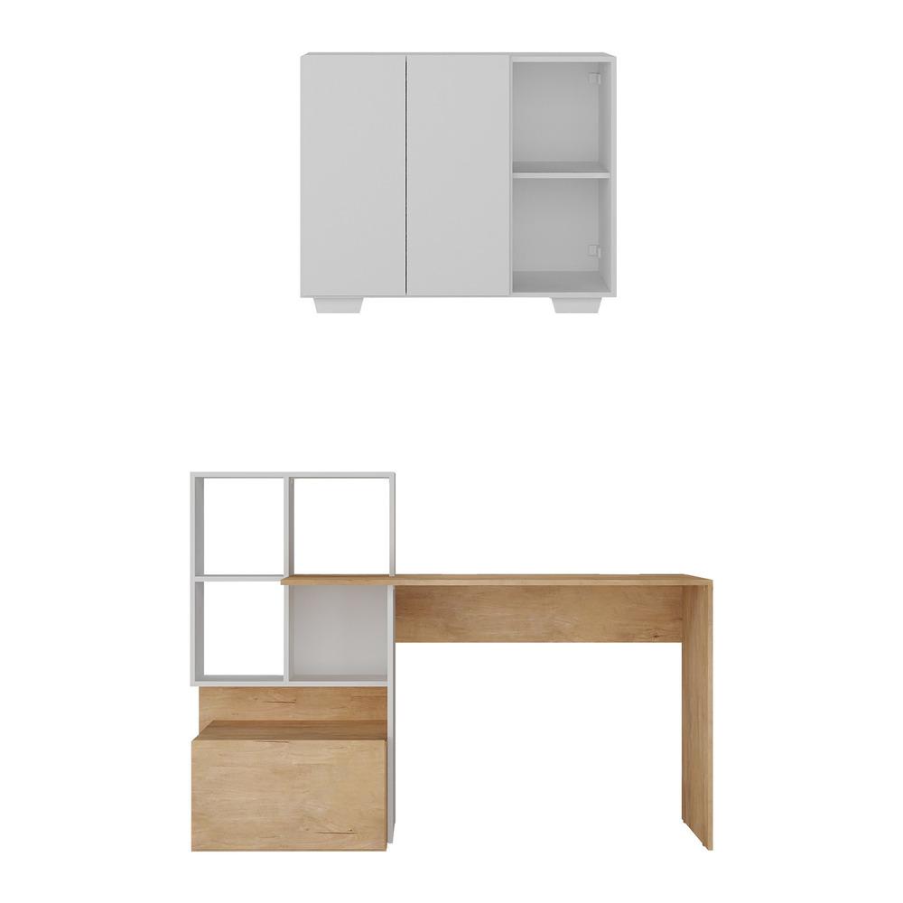 Conjunto Escritório Escrivaninha e Balcão com Nicho Multimóveis MP7009 Rustic/Branco