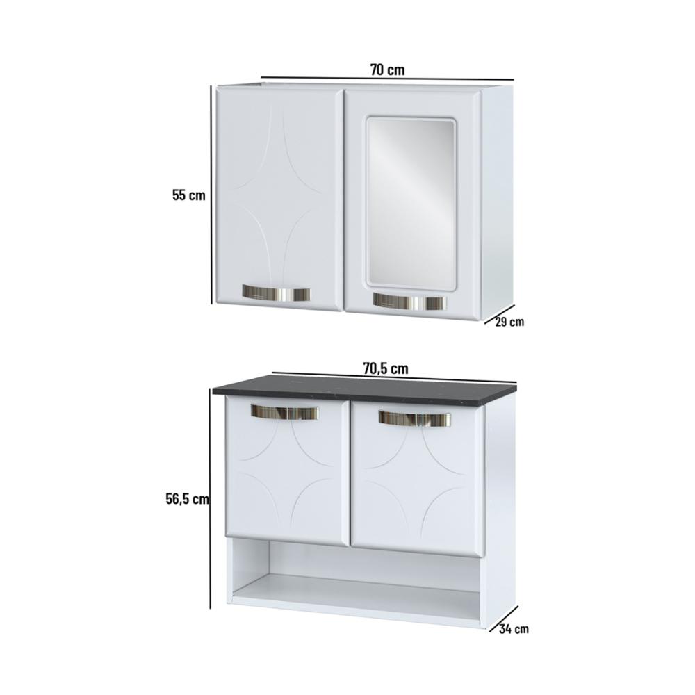 Conjunto Gabinete de Banheiro com Espelheira Suspenso 70,5cm Multimóveis CR10144 Branco