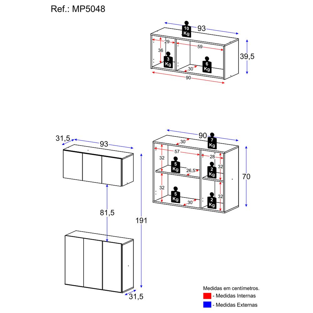 Conjunto Gabinete de Banheiro e Armário Aéreo 3 Portas Multimóveis MP5048 Branco