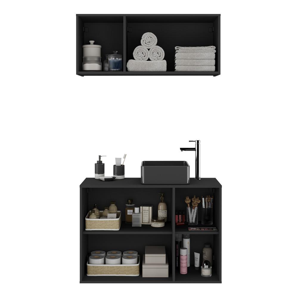 Conjunto Gabinete de Banheiro e Armário Aéreo 3 Portas Multimóveis MP5048 Preto