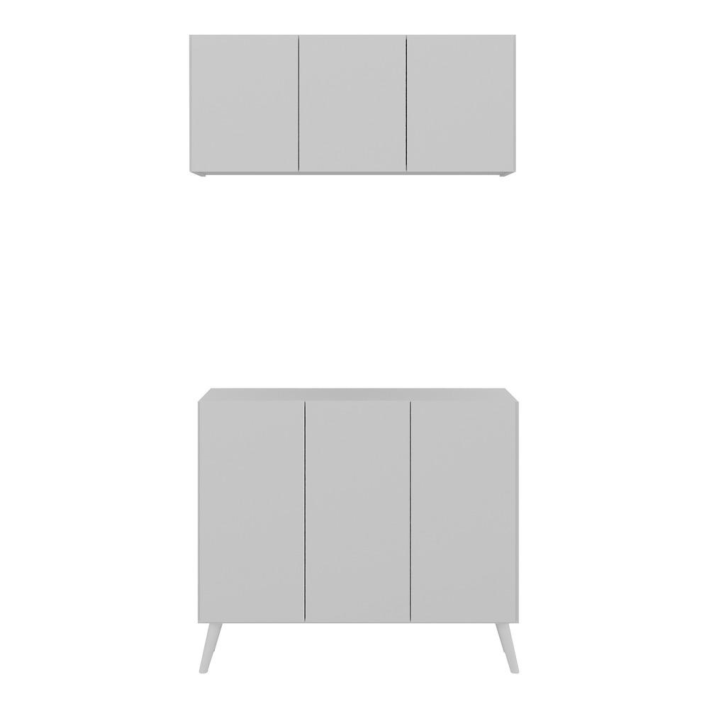 Conjunto Gabinete de Banheiro e Armário Aéreo 3 Portas Retrô Multimóveis MP5055 Branco