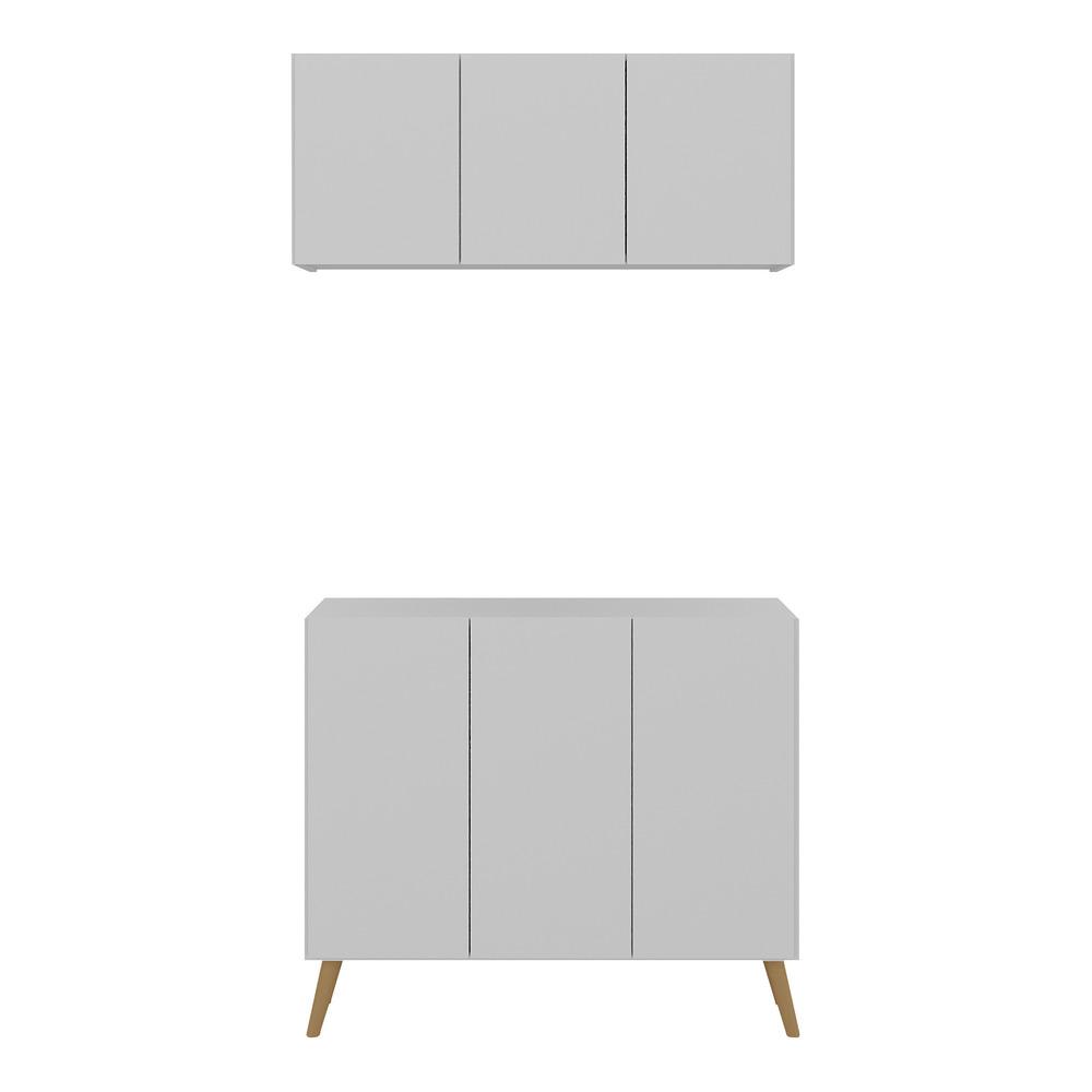 Conjunto Gabinete de Banheiro e Armário Aéreo 3 Portas Retrô Multimóveis MP5055 Branco/Natural