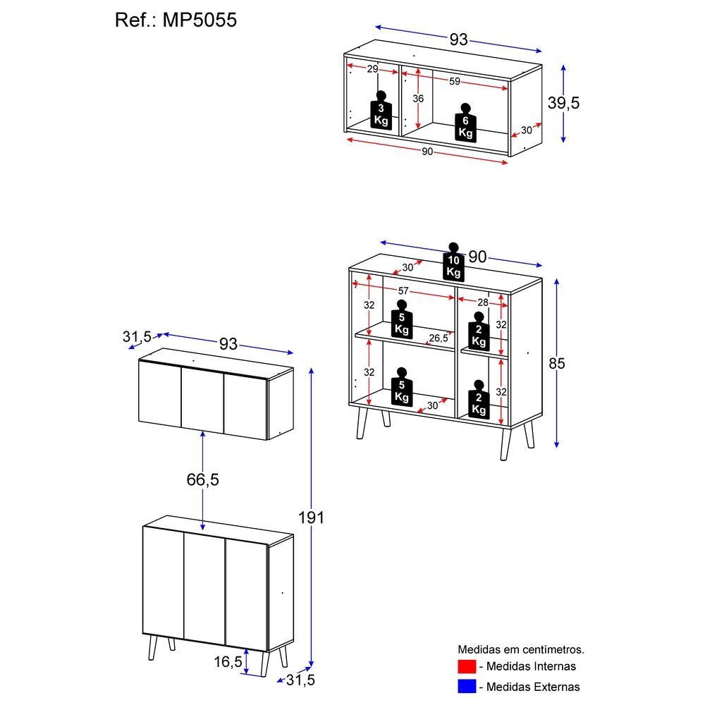 Conjunto Gabinete de Banheiro e Armário Aéreo 3 Portas Retrô Multimóveis MP5055 Preto/Branco