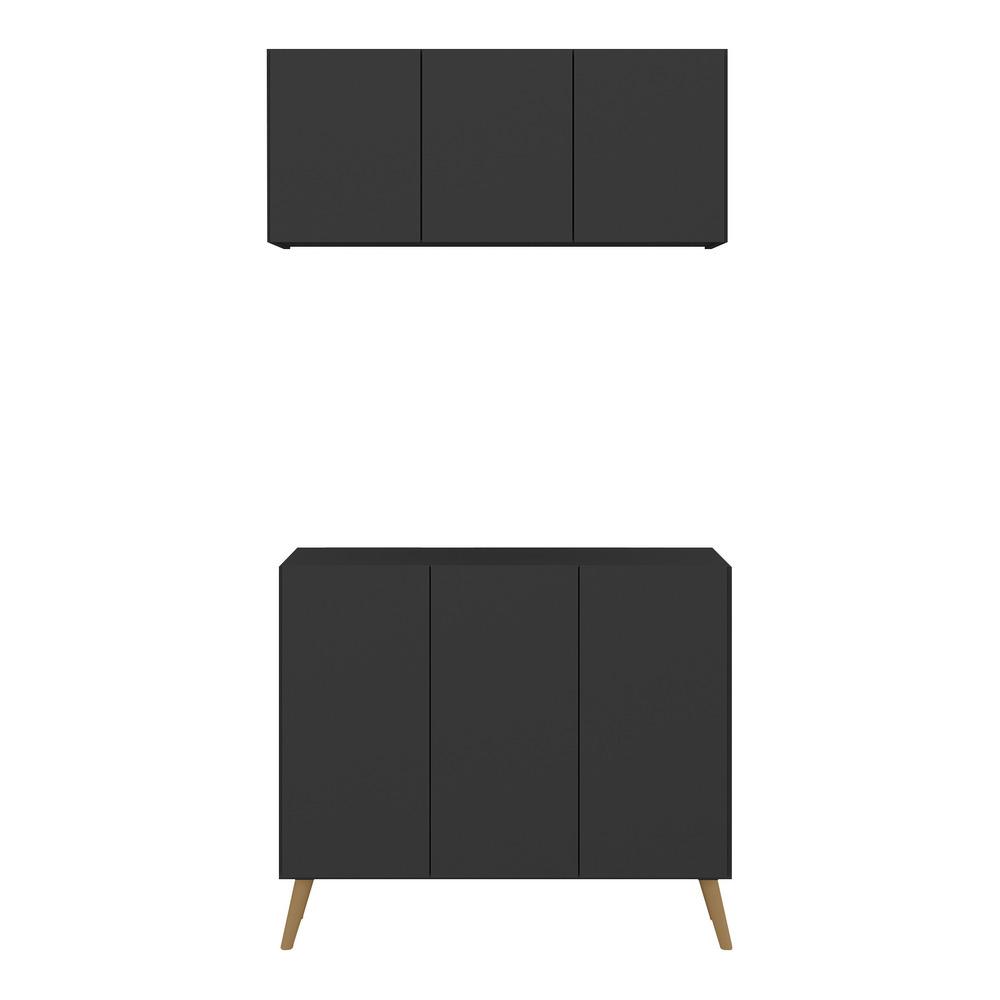 Conjunto Gabinete de Banheiro e Armário Aéreo 3 Portas Retrô Multimóveis MP5055 Preto/Natural