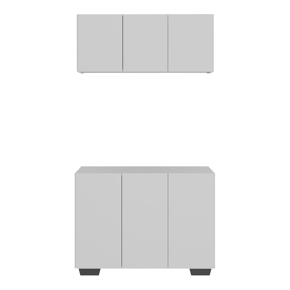 Conjunto Lavanderia Multiuso Armário Aéreo e Balcão 3 Portas Multimóveis MP5051 Branco/Preto