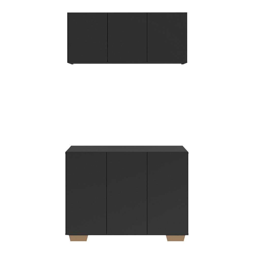 Conjunto Lavanderia Multiuso Armário Aéreo e Balcão 3 Portas Multimóveis MP5051 Preto/Natural